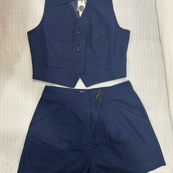 NWT Commense Linen Blend Vest and Shorts Set - Picture 2 of 9